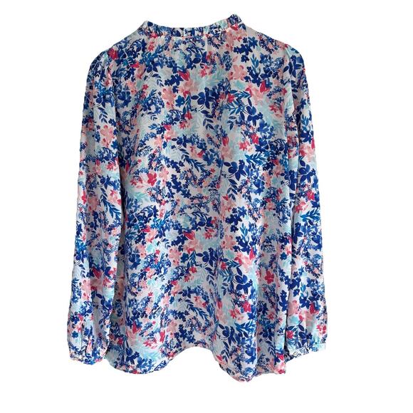 Talbots Ruffled Collar Floral Long Sleeve Shirt Semi Button Front Size XL - Picture 2 of 11